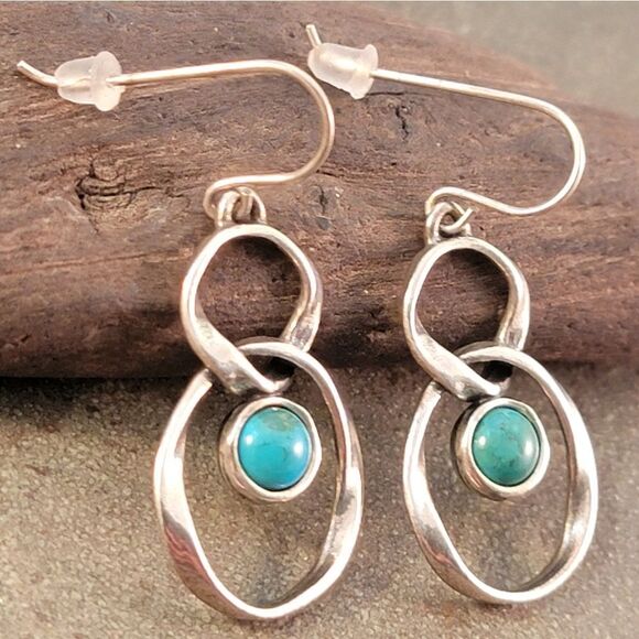 Shablool Israel Turquoise Sterling Double Wavy Earrings - Picture 4 of 8